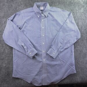 Brooks Brothers Dress Shirt 16.5 35 Non Iron Blue Vertical Striped Button Down